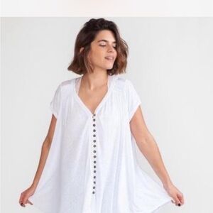 Free People White Button Down Short Sleeve Oversize Blouse Size XS
